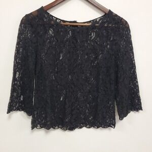 Divided Womens Button Back Whimsigoth Fairy Grunge Lace Top Size XS Black Witchy